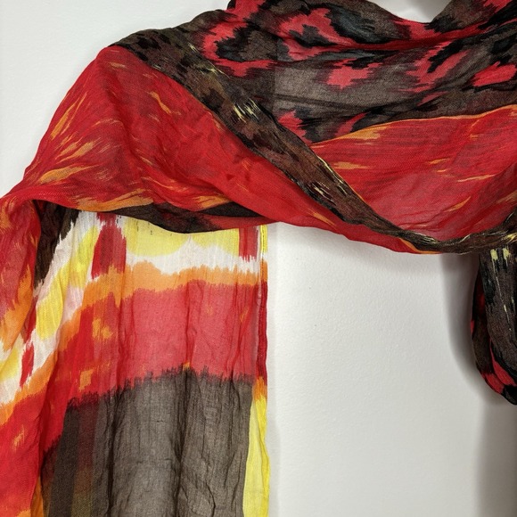 J. Jill Accessories - J. Jill Scarf Wrap 70x20 Brown Modal Red Yellow Boho Indie Hippie Artsy Fringe